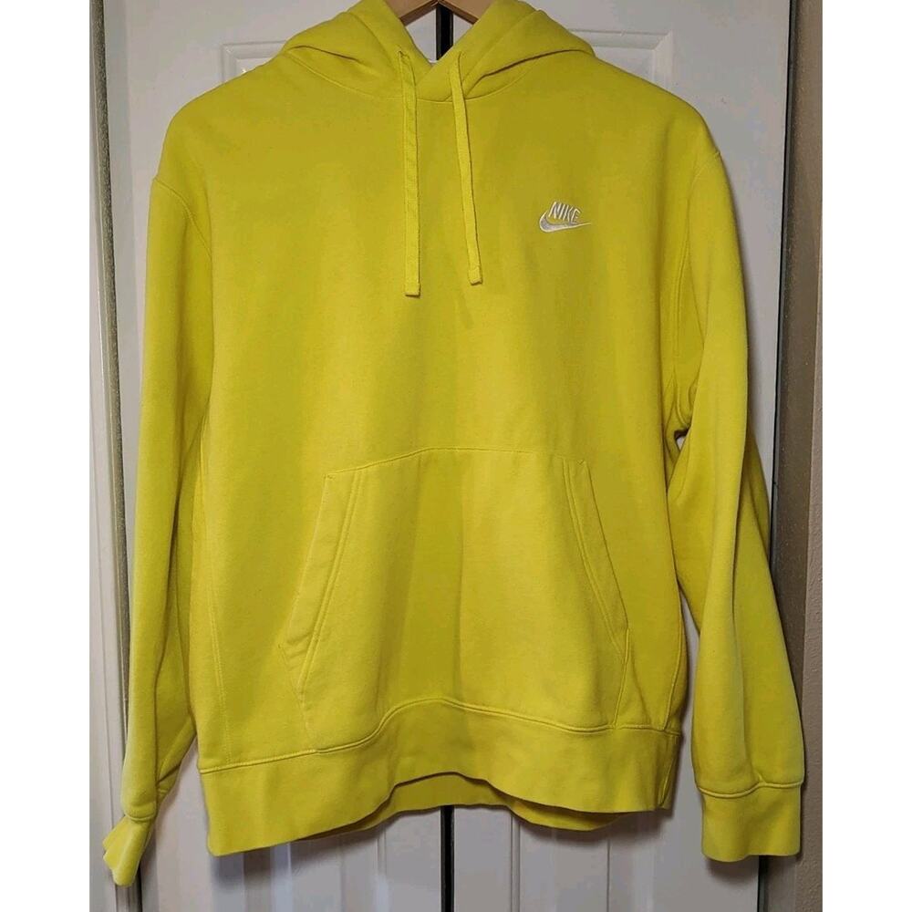 Men's Nike Embroidered Logo Hoodie Yellow Y2K - Medium